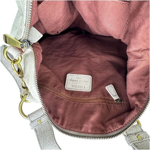 Fossil Metallic Leather Glitter Sparkle Hobo Shoulder Bag Purse - Picture 4 of 4